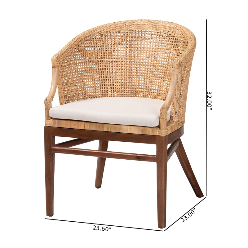Pemberly Row Lumajang 2-Piece Rattan Dining Chair Set in Natural Finish
