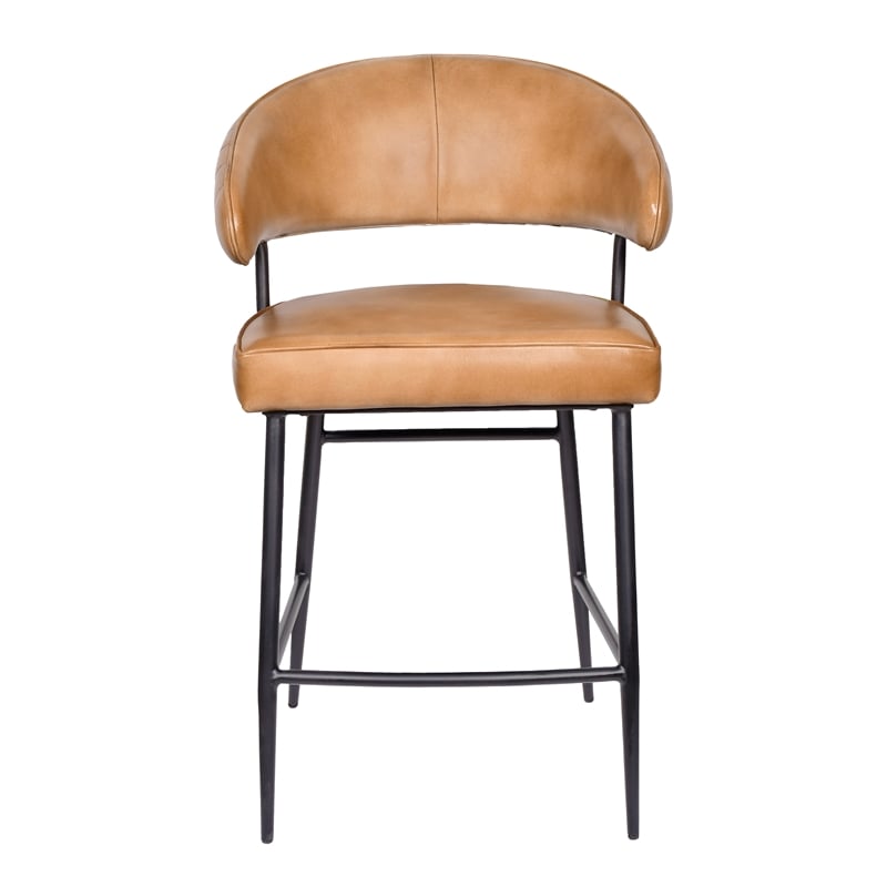 Pemberly Row Leather Counter Stool in Caramel Finish with Patchwork Design