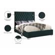 Pemberly Row King-Sized Bed in Green Velvet Upholstery with Chrome Legs