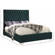 Pemberly Row King-Sized Bed in Green Velvet Upholstery with Chrome Legs