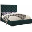 Pemberly Row King-Sized Bed in Green Velvet Upholstery with Chrome Legs