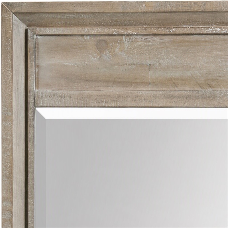 Pemberly Row Hazelwood Brown Pine Mirror with Beveled Frame