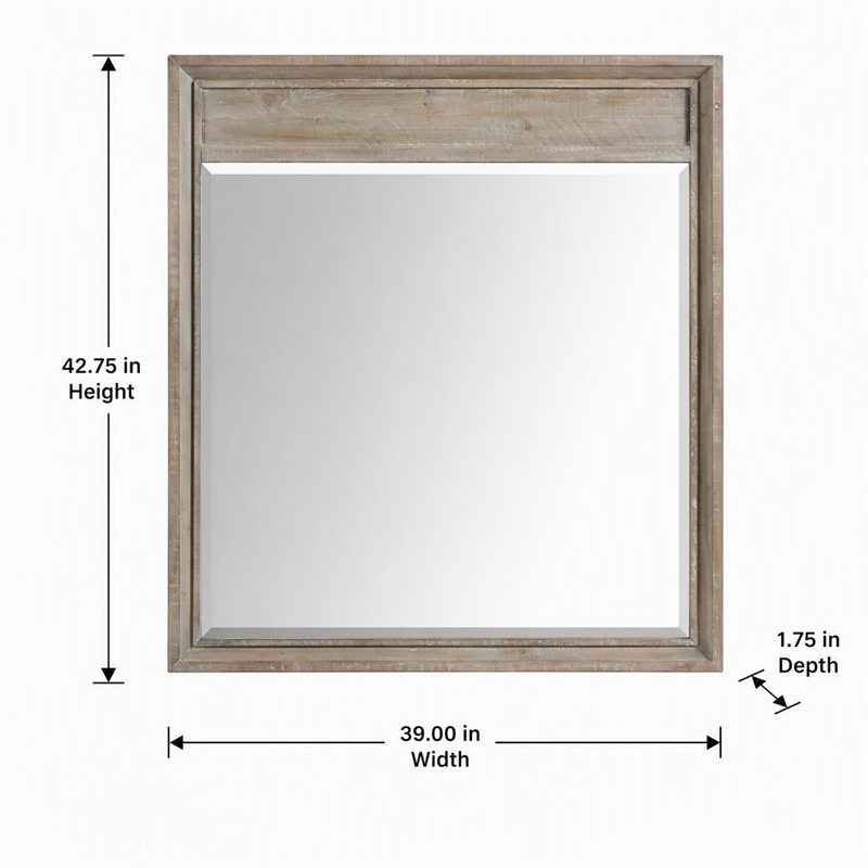 Pemberly Row Hazelwood Brown Pine Mirror with Beveled Frame