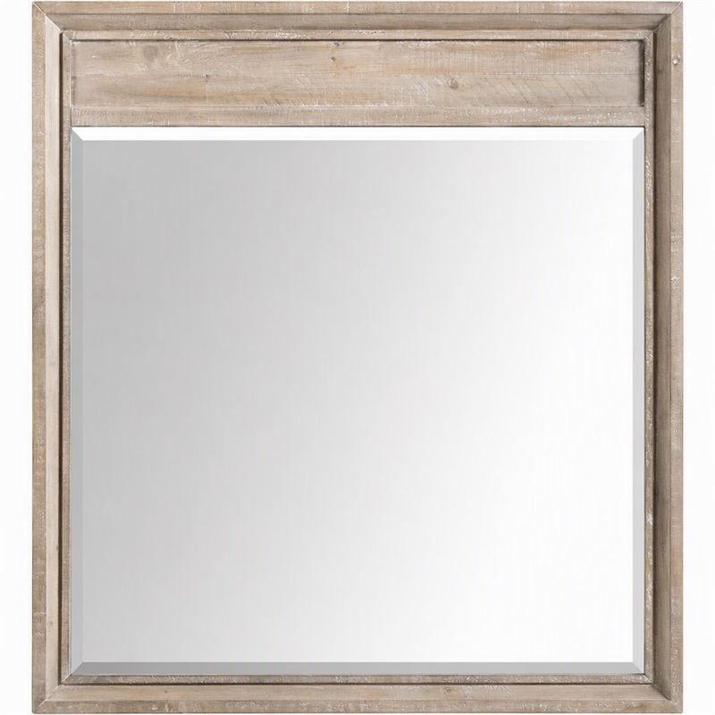 Pemberly Row Hazelwood Brown Pine Mirror with Beveled Frame