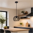Pemberly Row Keller 1-Light Black Metal Pendant Lamp with Canopy