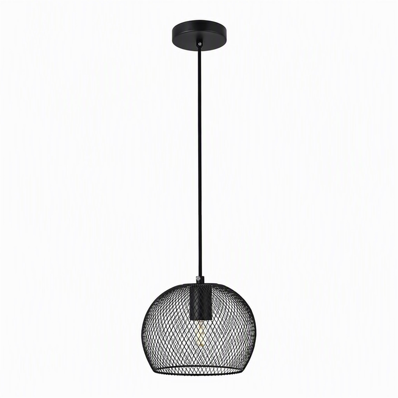 Pemberly Row Keller 1-Light Black Metal Pendant Lamp with Canopy