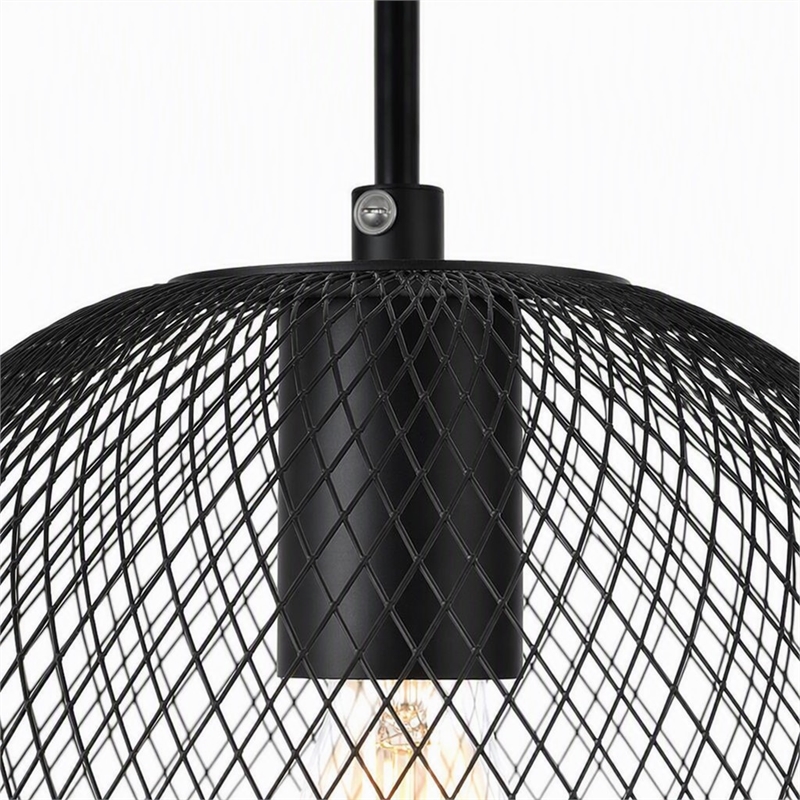 Pemberly Row Keller 1-Light Black Metal Pendant Lamp with Canopy