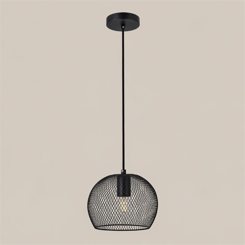 Pemberly Row Keller 1-Light Black Metal Pendant Lamp with Canopy
