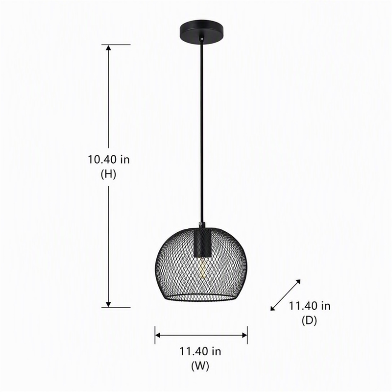 Pemberly Row Keller 1-Light Black Metal Pendant Lamp with Canopy