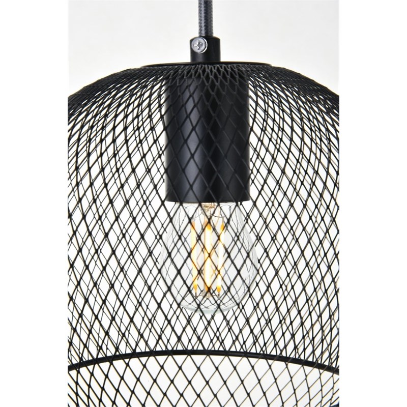 Pemberly Row Keller 1-Light Black Metal Pendant Lamp with Canopy