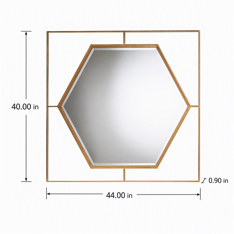 Pemberly Row Gates Antique Gold Metal Accent Wall Mirror with Hexagonal Center