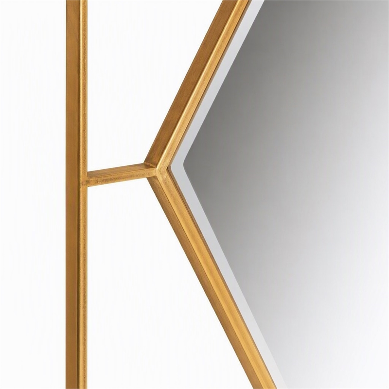Pemberly Row Gates Antique Gold Metal Accent Wall Mirror with Hexagonal Center
