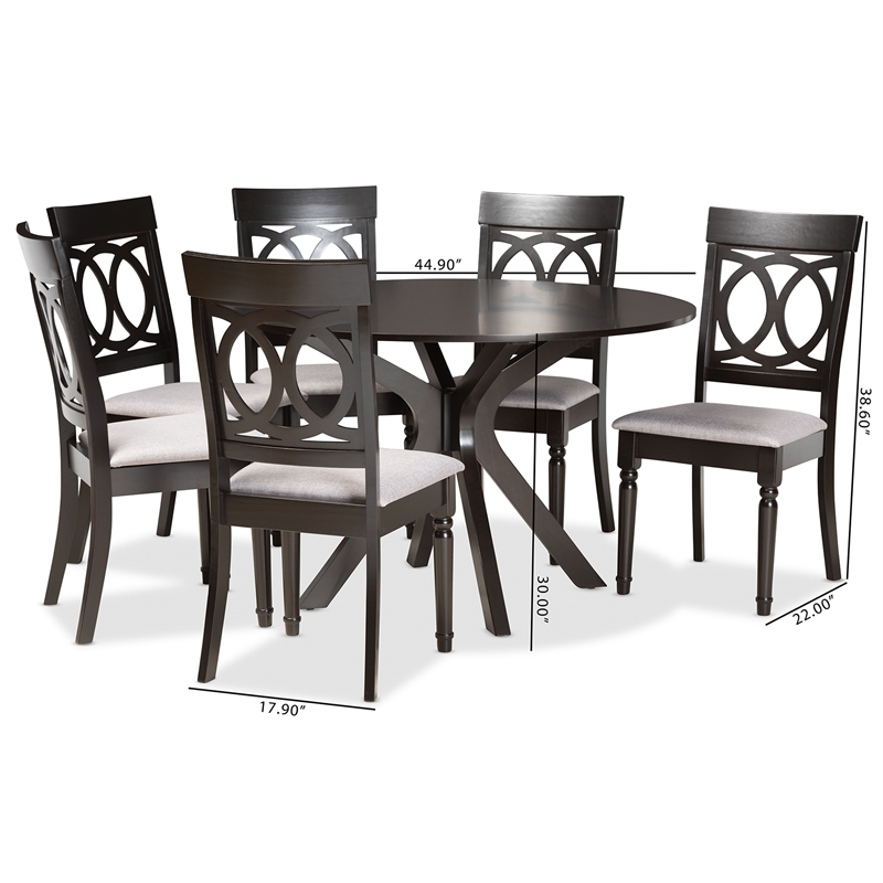 Pemberly Row Grey Fabric 7-Piece Dining Set with Dark Brown Wood Finish