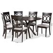 Pemberly Row Grey Fabric 7-Piece Dining Set with Dark Brown Wood Finish