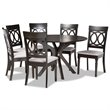 Pemberly Row Grey Fabric 7-Piece Dining Set with Dark Brown Wood Finish