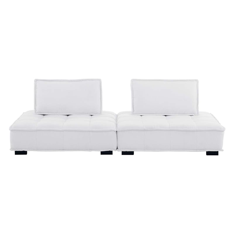 Pemberly Row 2-Piece Tufted Fabric Loveseat in White Upholstery