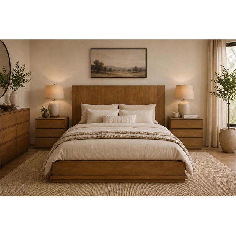 Pemberly Row 3-Drawer Nightstand in Spice Tan Solid Wood Finish