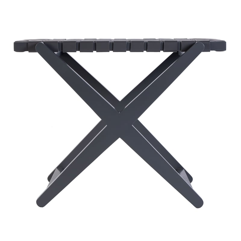 Pemberly Row Rectangular Leather and Birch Wood Luggage Rack in Grey
