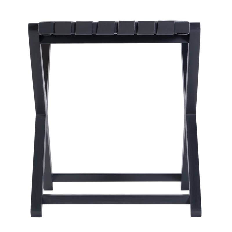Pemberly Row Rectangular Leather and Birch Wood Luggage Rack in Grey