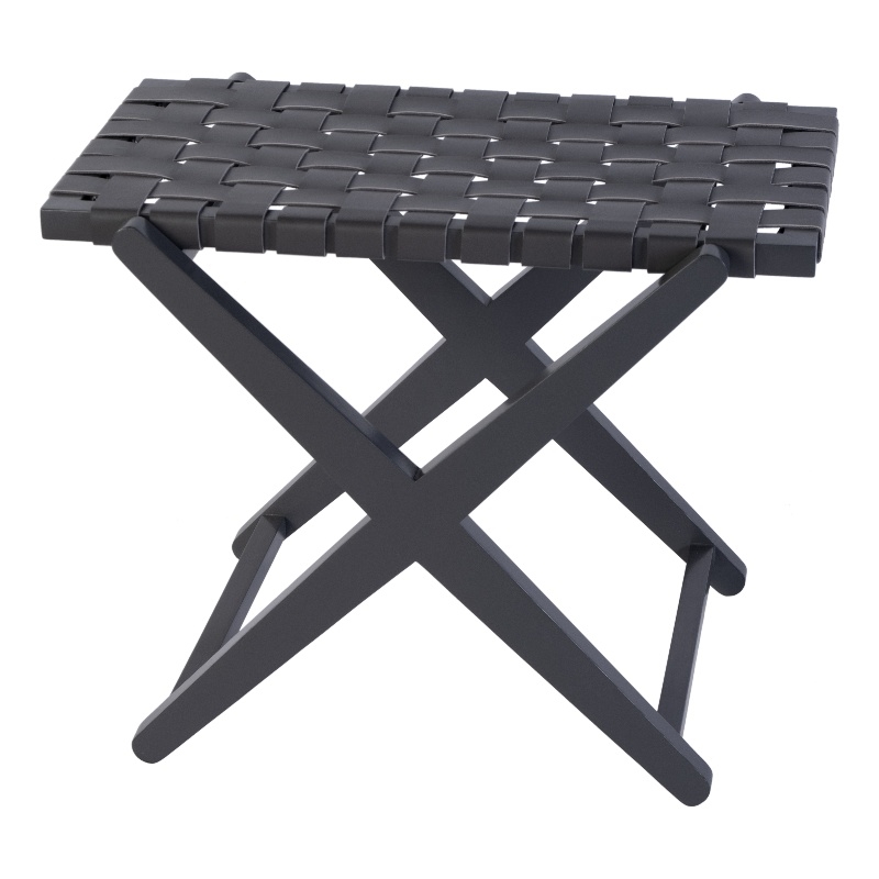 Pemberly Row Rectangular Leather and Birch Wood Luggage Rack in Grey