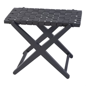 Pemberly Row Rectangular Leather and Birch Wood Luggage Rack in Grey