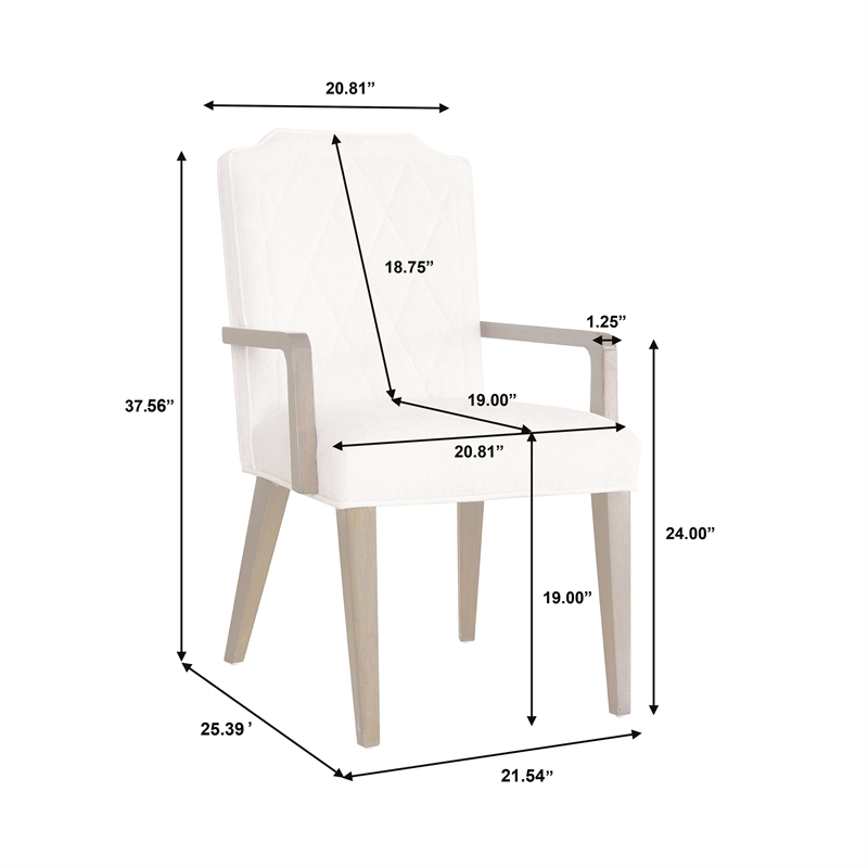 Pemberly Row Asher Upholstered Arm Chair Quilted White Fabric