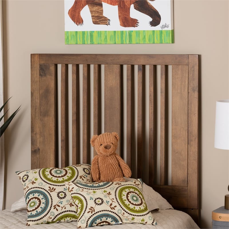 Pemberly Row Harena Rubberwood Twin Headboard in Walnut Finish