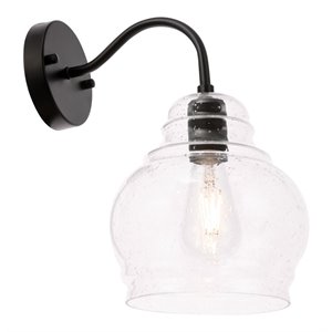 Pemberly Row 1-Light Metal and Glass Wall Sconce in Black and Clear