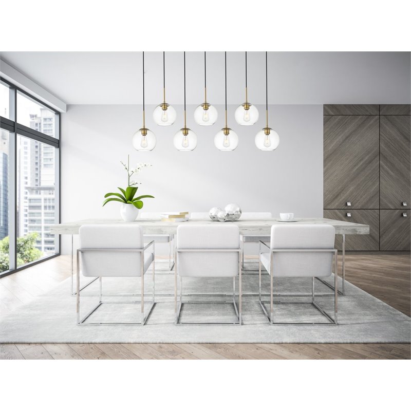 Pemberly Row 7-Light Metal & Glass Hanging Pendant in Brass/Clear