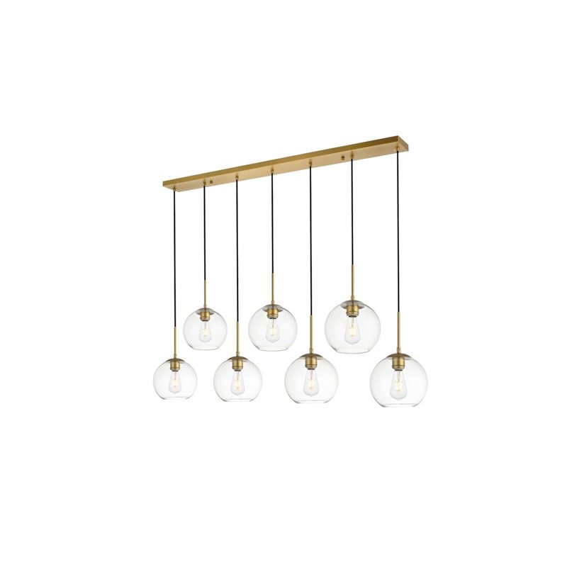 Pemberly Row 7-Light Metal & Glass Hanging Pendant in Brass/Clear