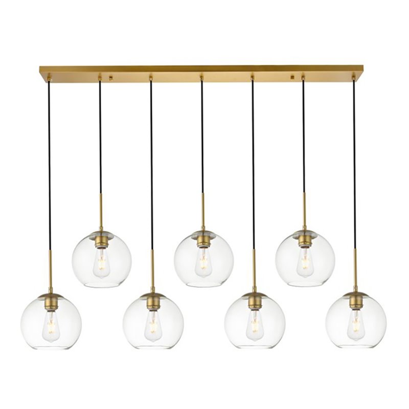 Pemberly Row 7-Light Metal & Glass Hanging Pendant in Brass/Clear