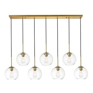 Pemberly Row 7-Light Metal & Glass Hanging Pendant in Brass/Clear