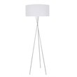 Pemberly Row Cason 1-Light Metal Floor Lamp in Silver with White Fabric Shade