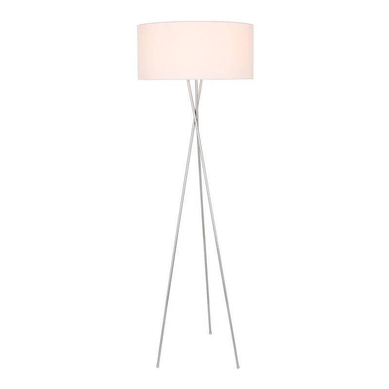 Pemberly Row Cason 1-Light Metal Floor Lamp in Silver with White Fabric Shade