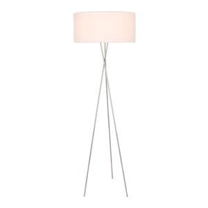 Pemberly Row Cason 1-Light Metal Floor Lamp in Silver with White Fabric Shade