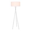 Pemberly Row Cason 1-Light Metal Floor Lamp in Silver with White Fabric Shade
