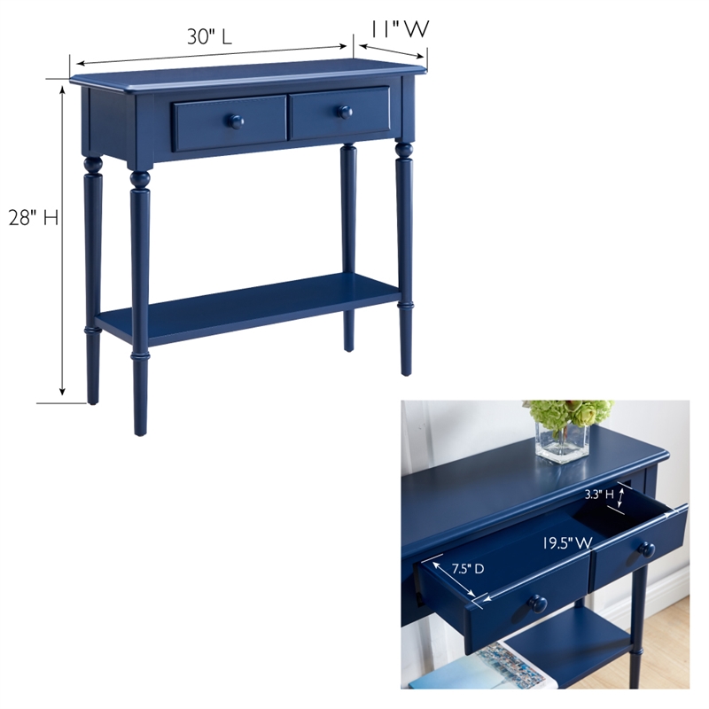 Pemberly Row Coastal Hall Console Table with Drawer in Navy Blue