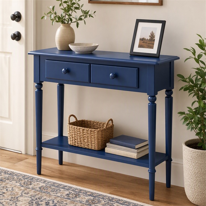 Pemberly Row Coastal Hall Console Table with Drawer in Navy Blue
