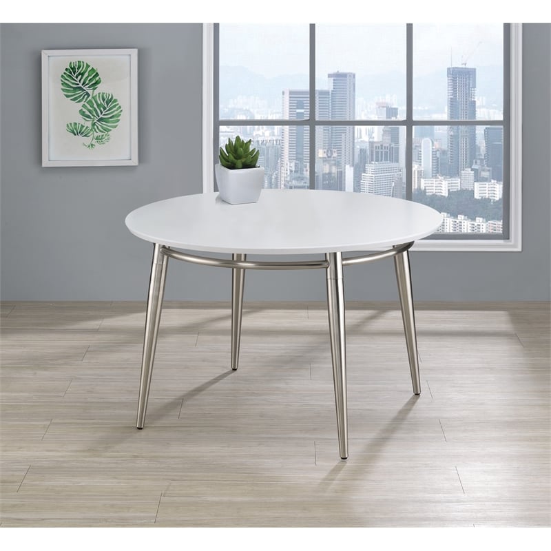 Pemberly Row Brooklyn Round Coffee Table with Brushed Nickel Frame
