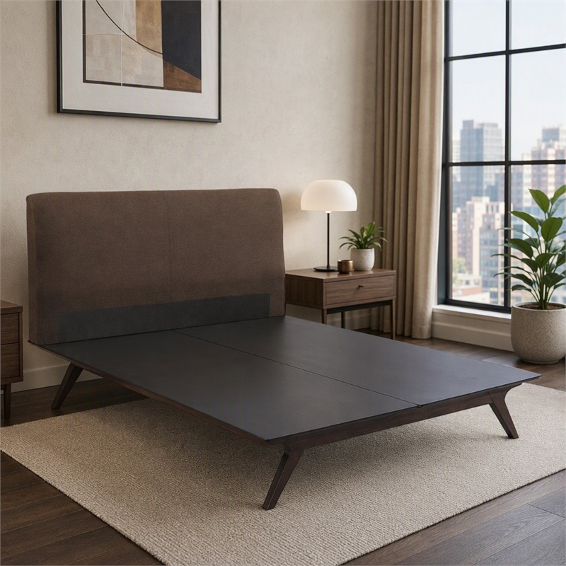 Pemberly Row Queen Platform Bed in Cappuccino Brown with MDF and Rubberwood
