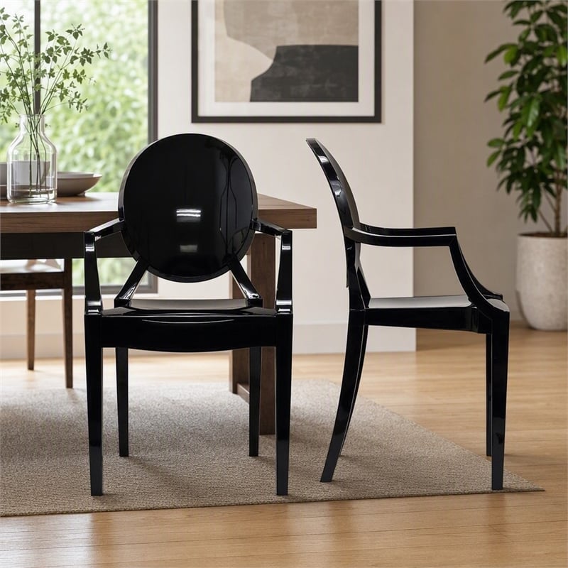 Pemberly Row Polycarbonate Armchairs Black Set of 2 for Indoor/Outdoor Use