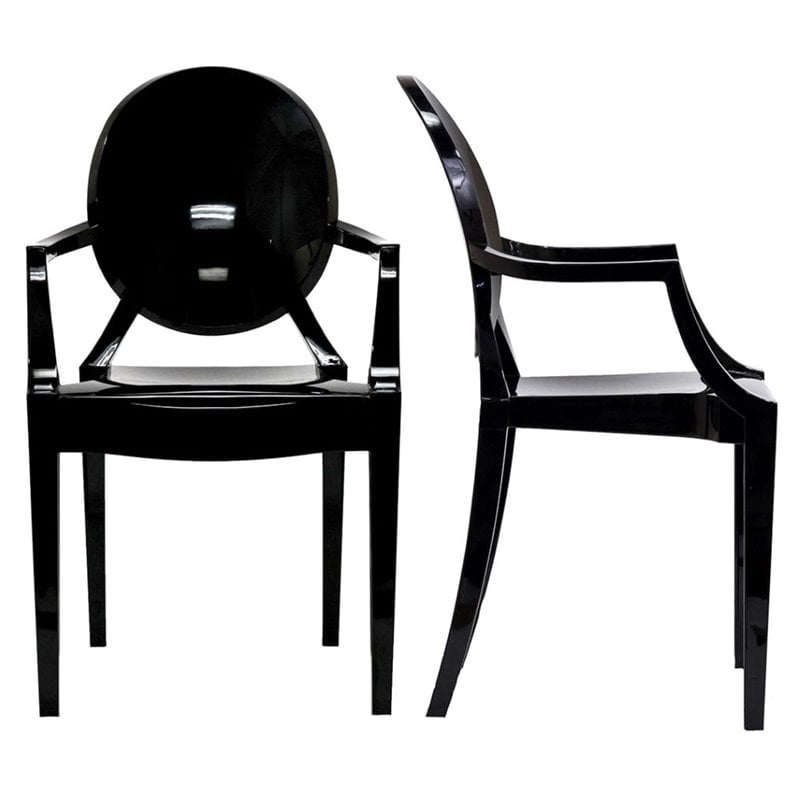 Pemberly Row Polycarbonate Armchairs Black Set of 2 for Indoor/Outdoor Use