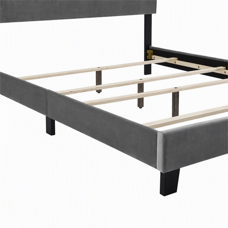 Pemberly Row King Bed with Velvet Upholstered Headboard in Gray