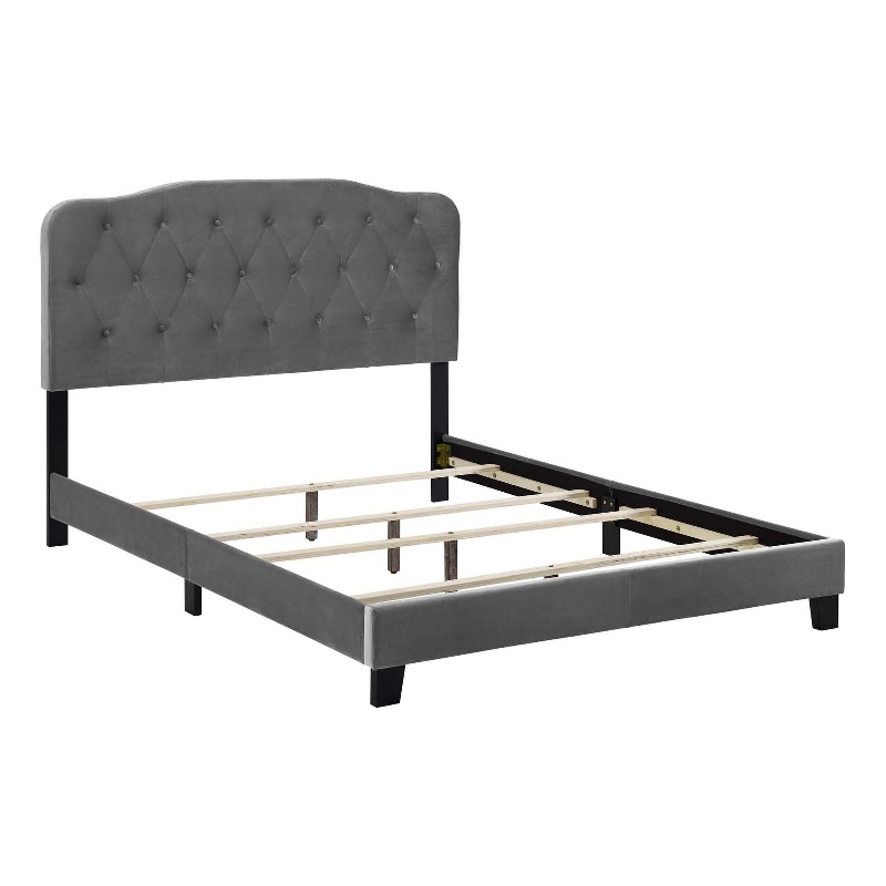Pemberly Row King Bed with Velvet Upholstered Headboard in Gray