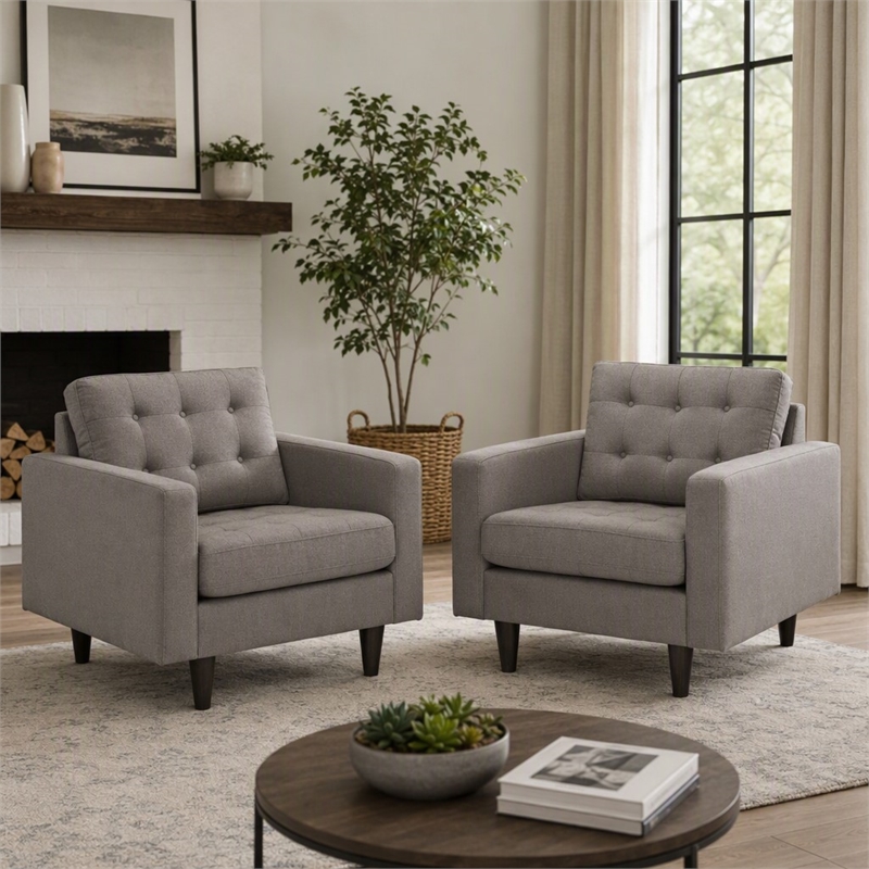 Pemberly Row Upholstered Fabric Armchairs in Granite Gray Set of 2