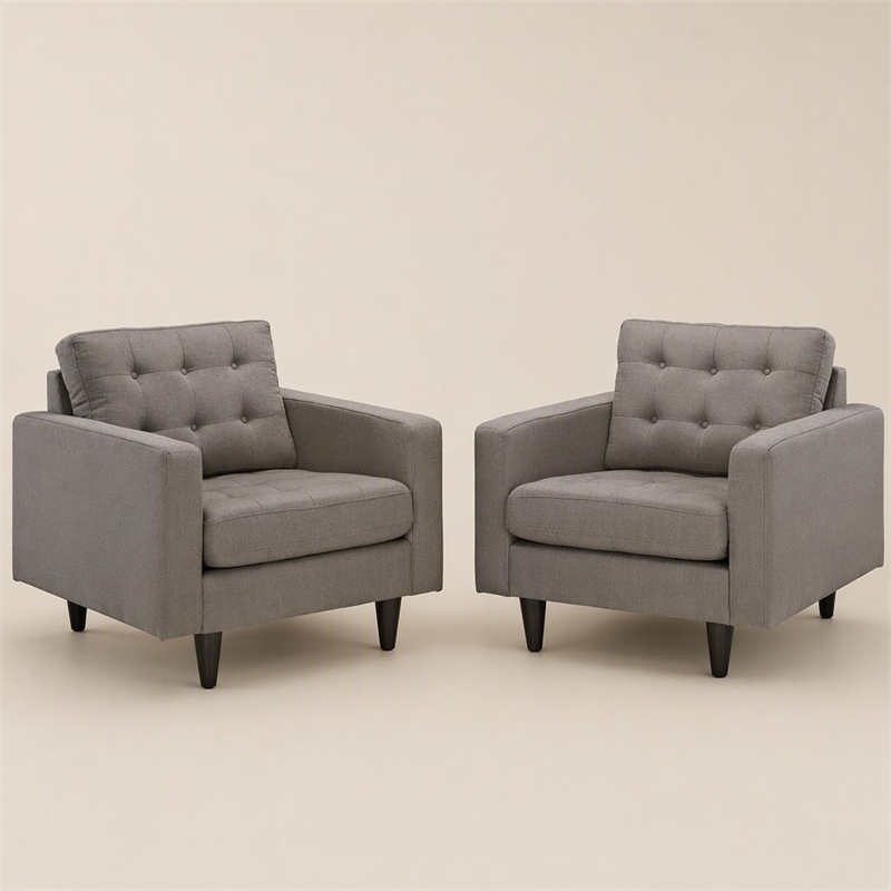 Pemberly Row Upholstered Fabric Armchairs in Granite Gray Set of 2