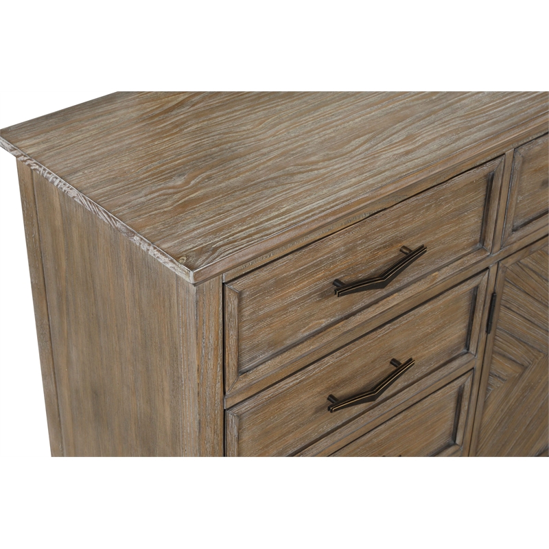 Pemberly Row Tybee Solid Pine 5-Drawer Dresser in Sand Finish