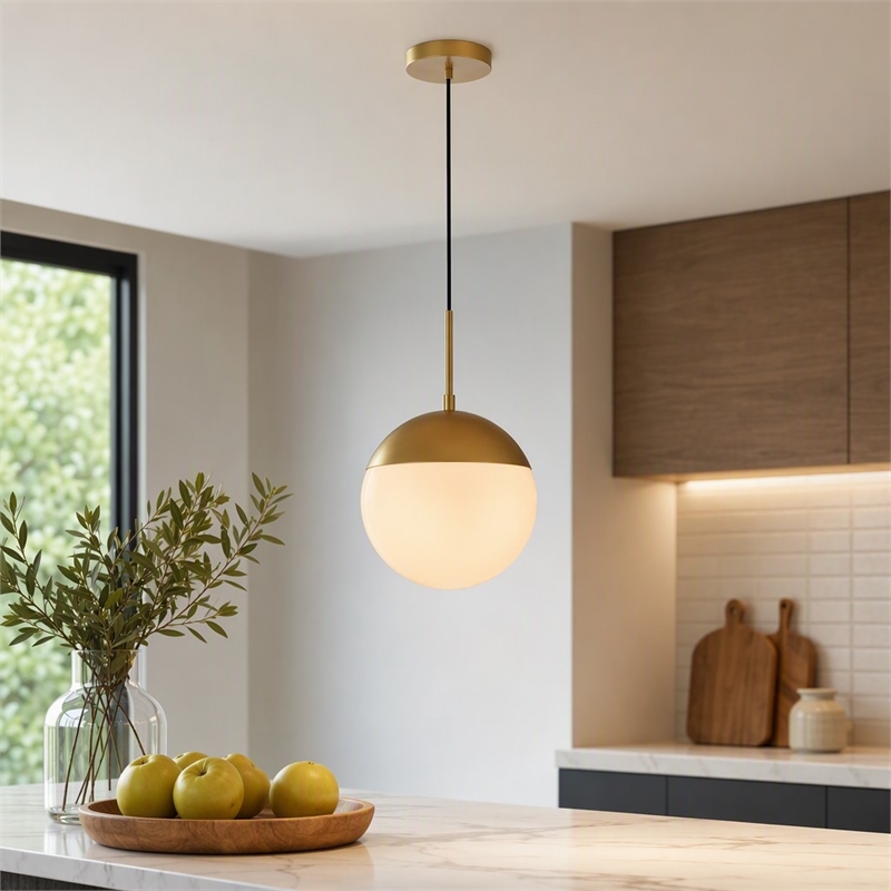 Pemberly Row Eclipse 1-Light Metal and Frosted White Glass Pendant