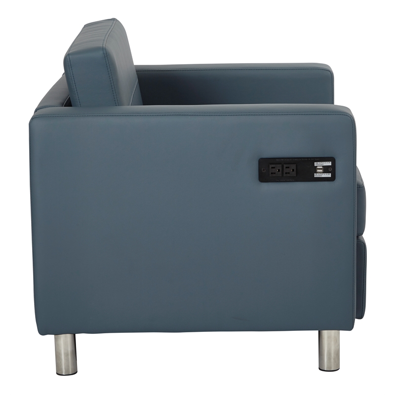 Pemberly Row Accent Chair with Single Charging Station in Dillon Blue