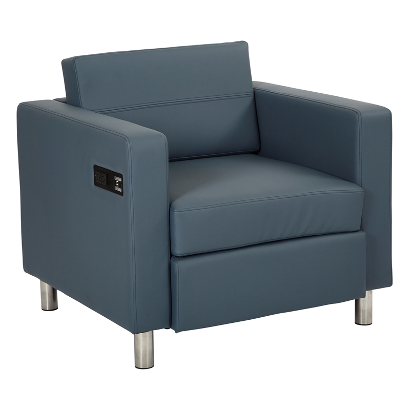 Pemberly Row Accent Chair with Single Charging Station in Dillon Blue